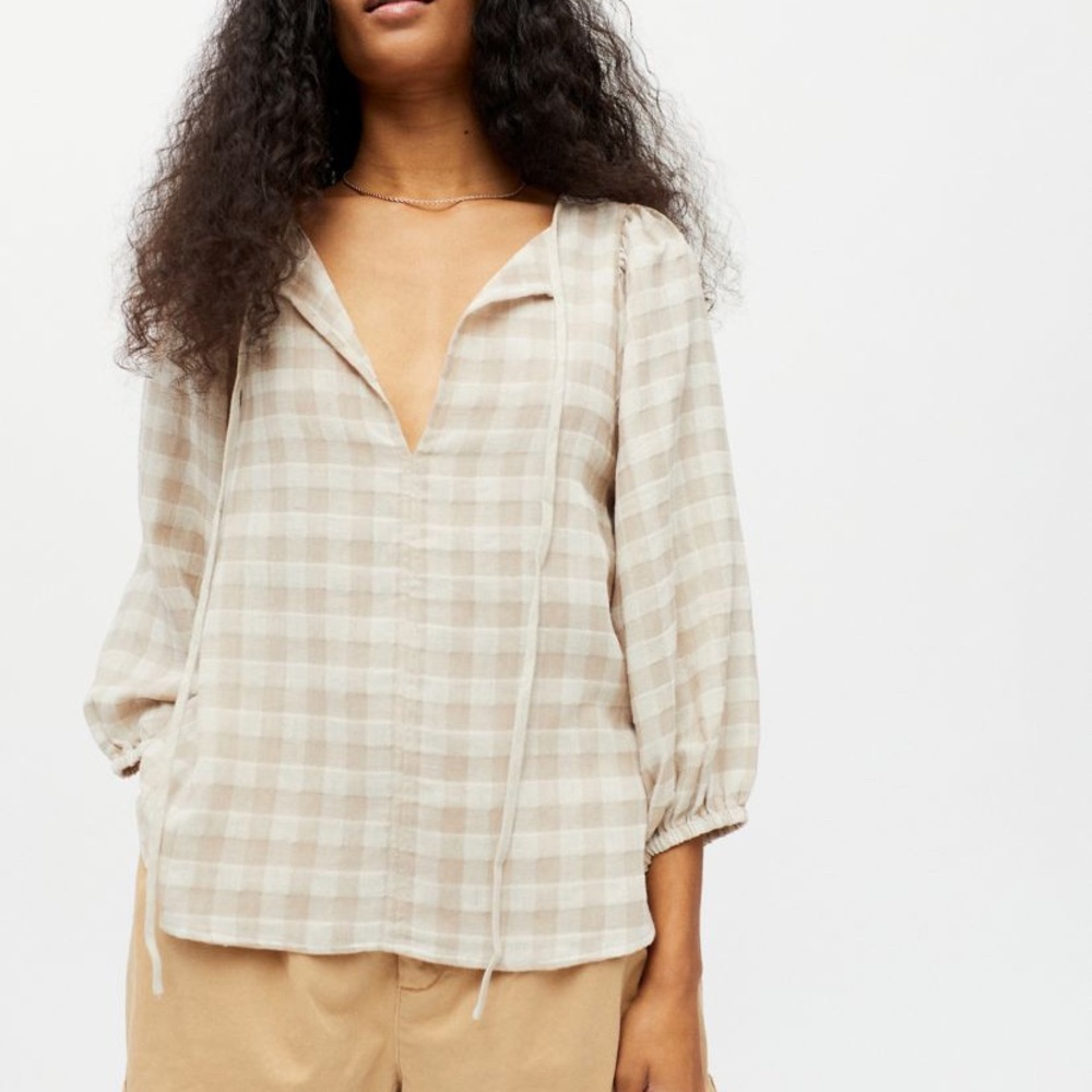 Little Lies Lana Checkered Linen Top NWT Size XS